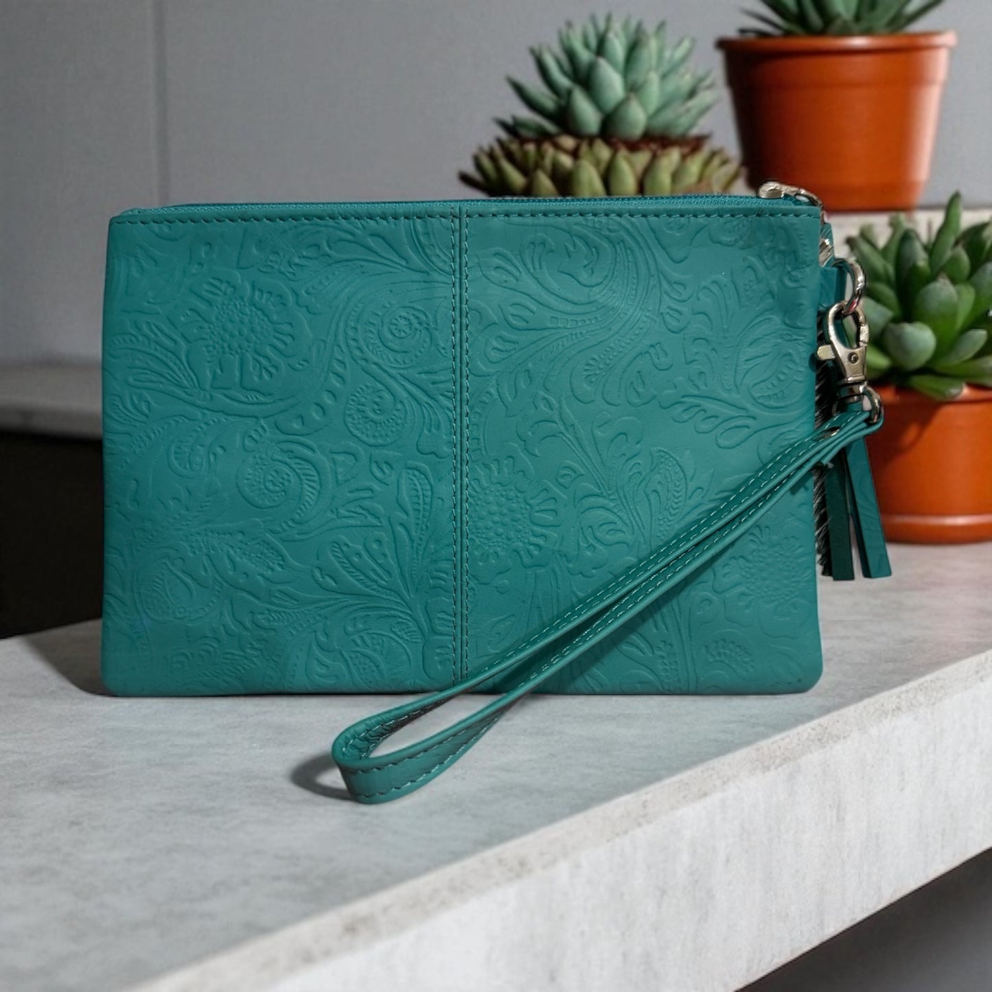 Zara Tooled Leather/Cowhide Clutch G