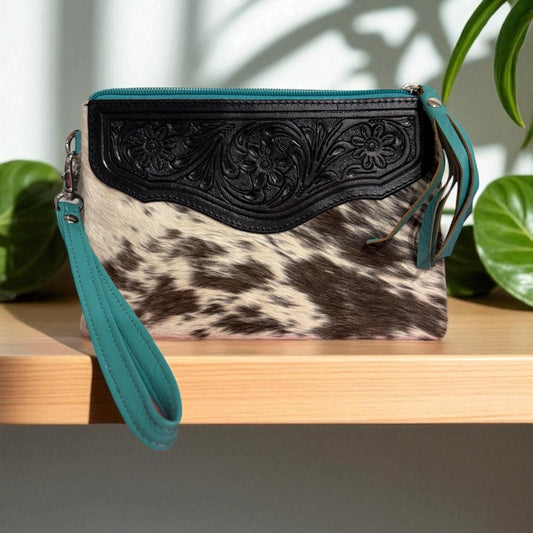 Zara Tooled Leather/Cowhide Clutch B