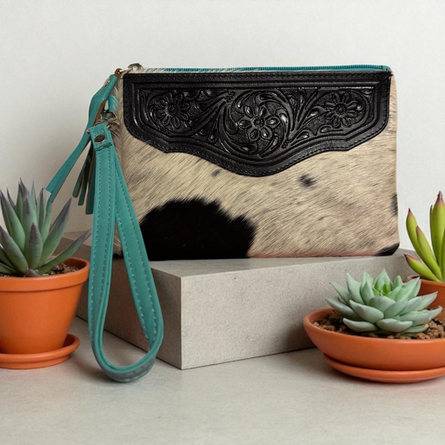 Zara Tooled Leather/Cowhide Clutch G