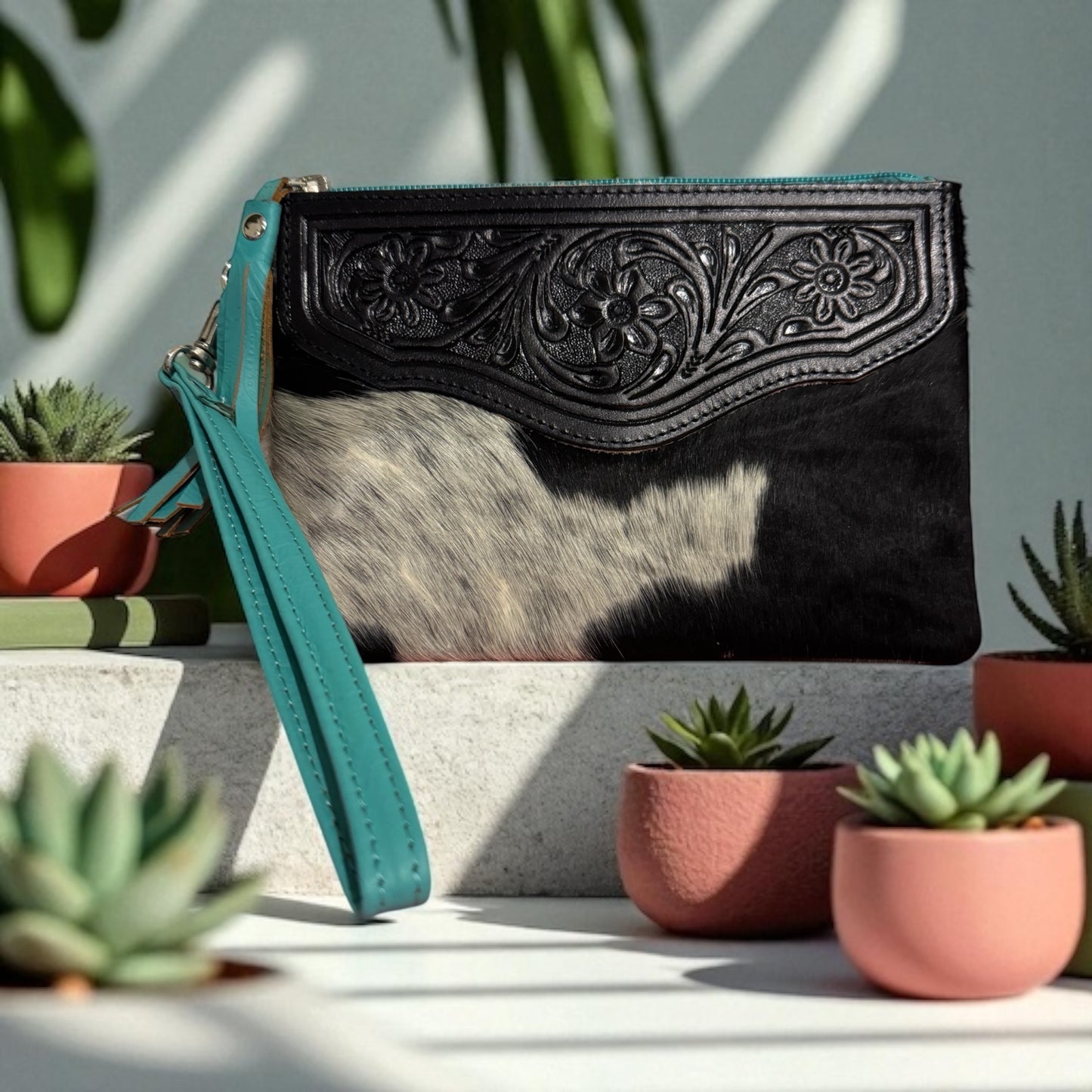 Zara Tooled Leather/Cowhide Clutch F