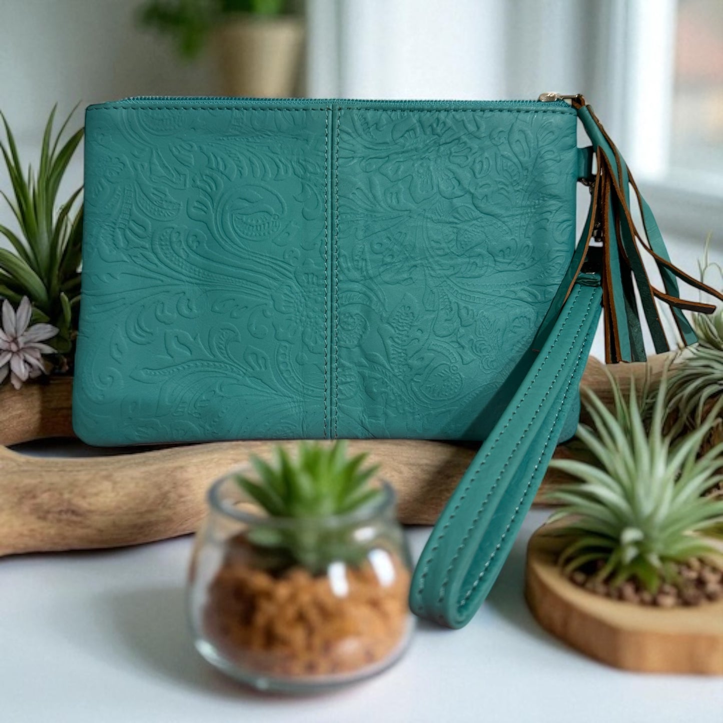 Zara Tooled Leather/Cowhide Clutch C