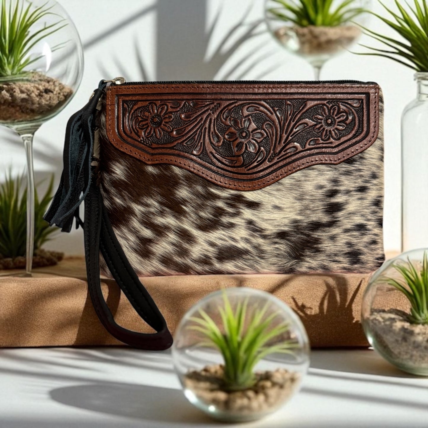 Zara Tooled Leather/Cowhide Clutch D