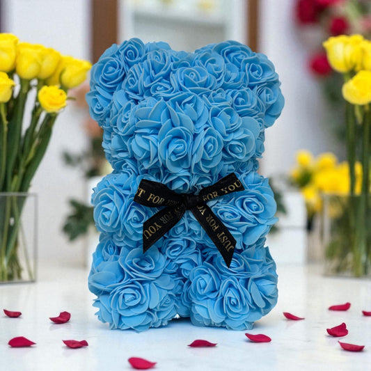 Flower Teddy Bear Baby Blue